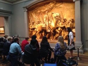 Liz leading a "slow art" experience with the Shaw Memorial, National Gallery